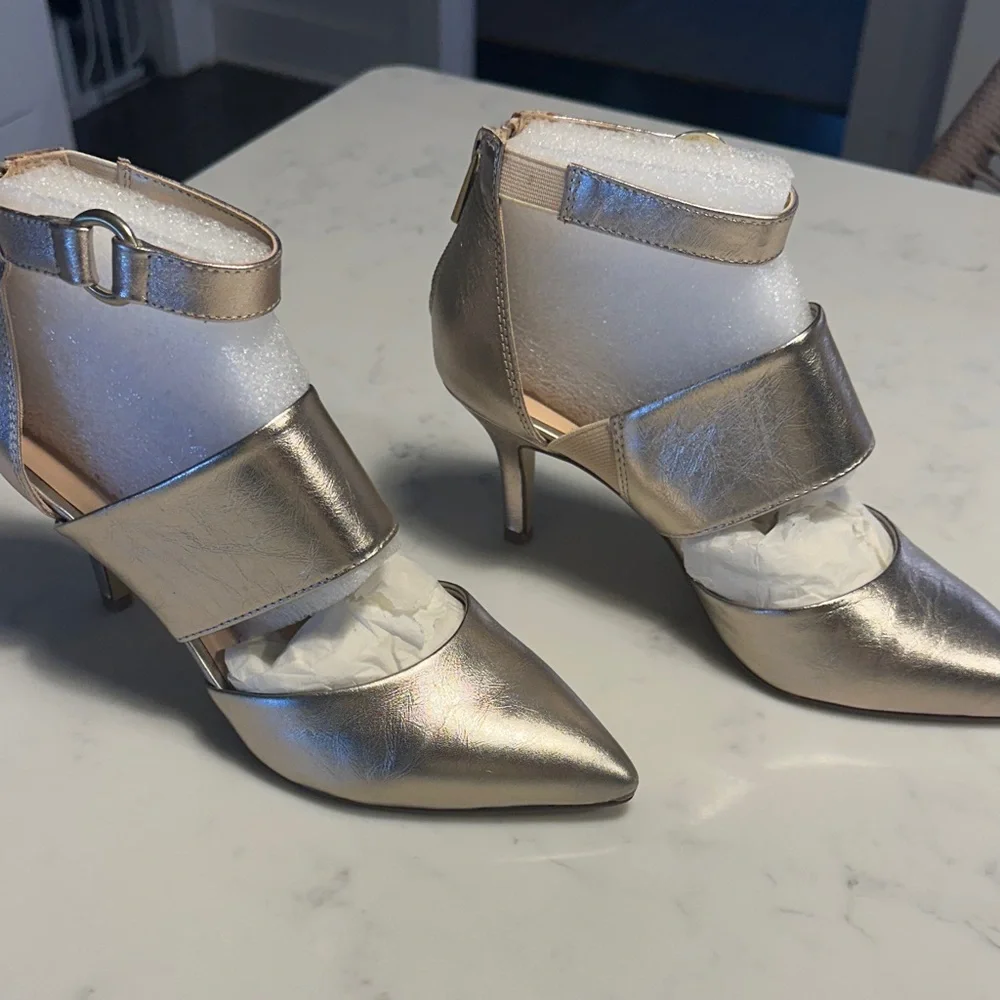Bella Vita Metallic Gold Ankle Strap Heels - Picture 2 of 5